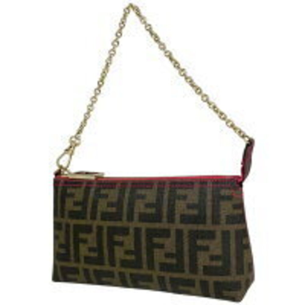 Fendi Zucca Chain Pouch Handbag Accessory Canvas Brown Pink